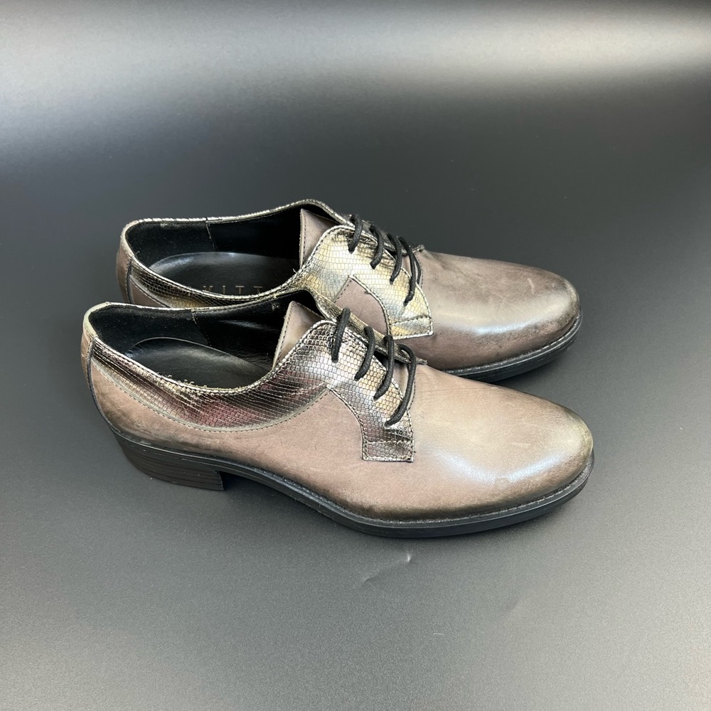 Lavorazione Artigiana Avitto Leather Oxford Shoe Metallic Snake Print Block Heel - Picture 11 of 15